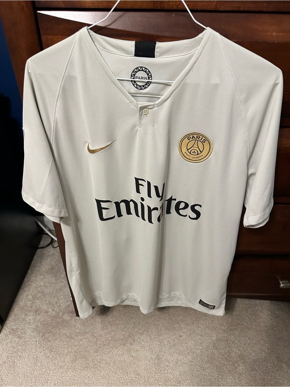 Nike Paris Saint-Germain White Soccer Jersey with Gold Accents
